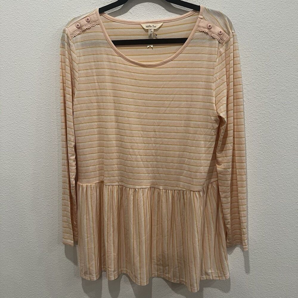 Matilda Jane Women's Dream Chasers True Friend Long Sleeve Striped Peplum Top L